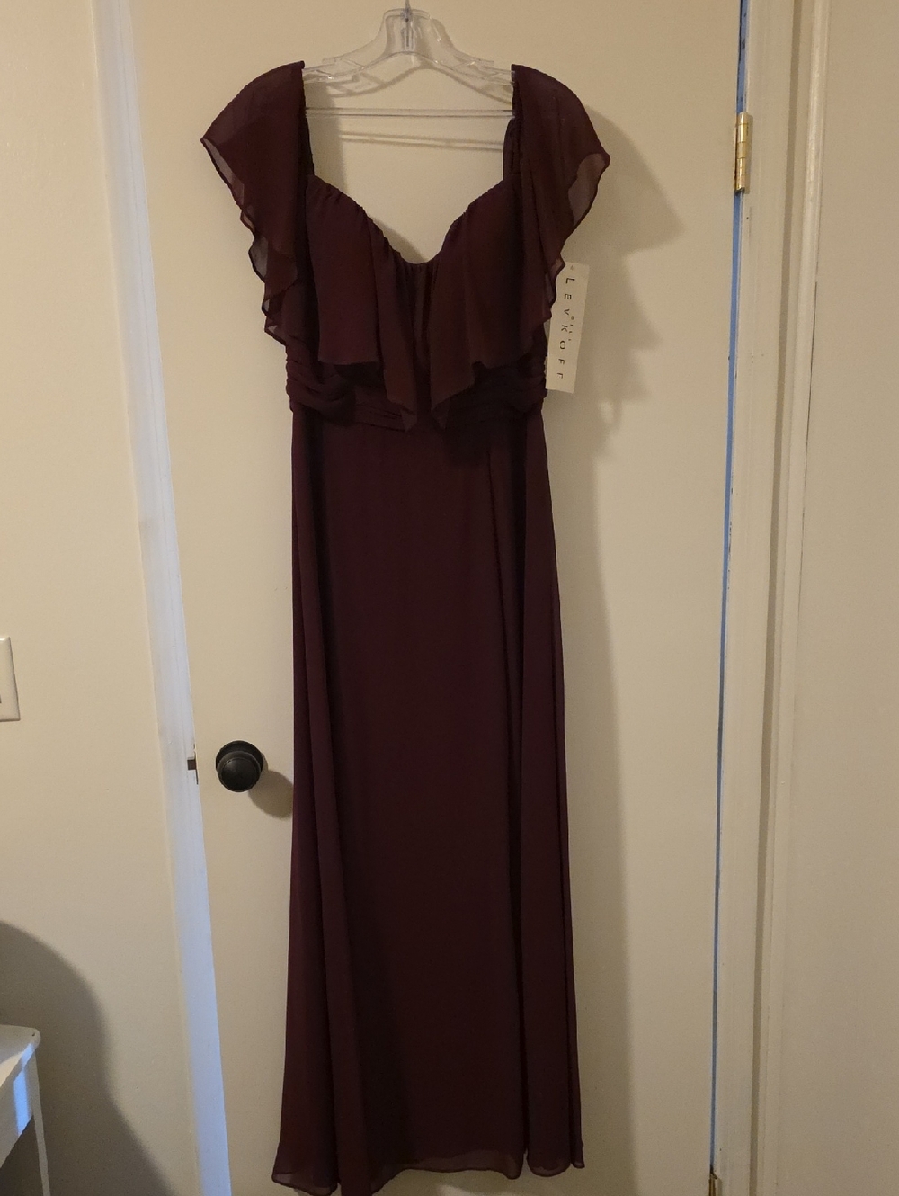 Bill Levkoff Plum Ruffle Chiffon Gown